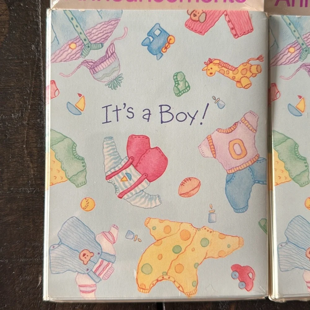 2 packages of vintage 1980s baby boy birth announcement.
